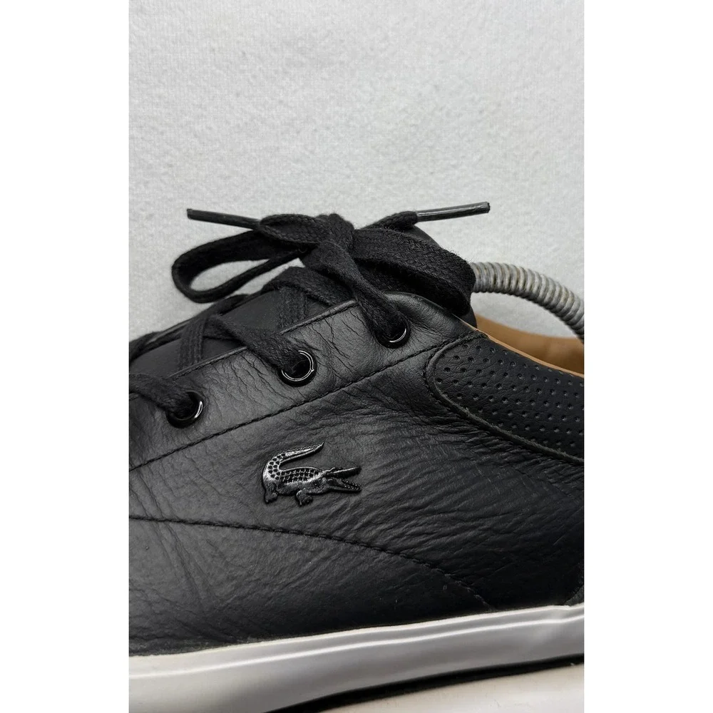 Lacoste Shoes Mens 9 Black Bayliss Vulc PRM Leather Boat Casual Sneakers Preppy